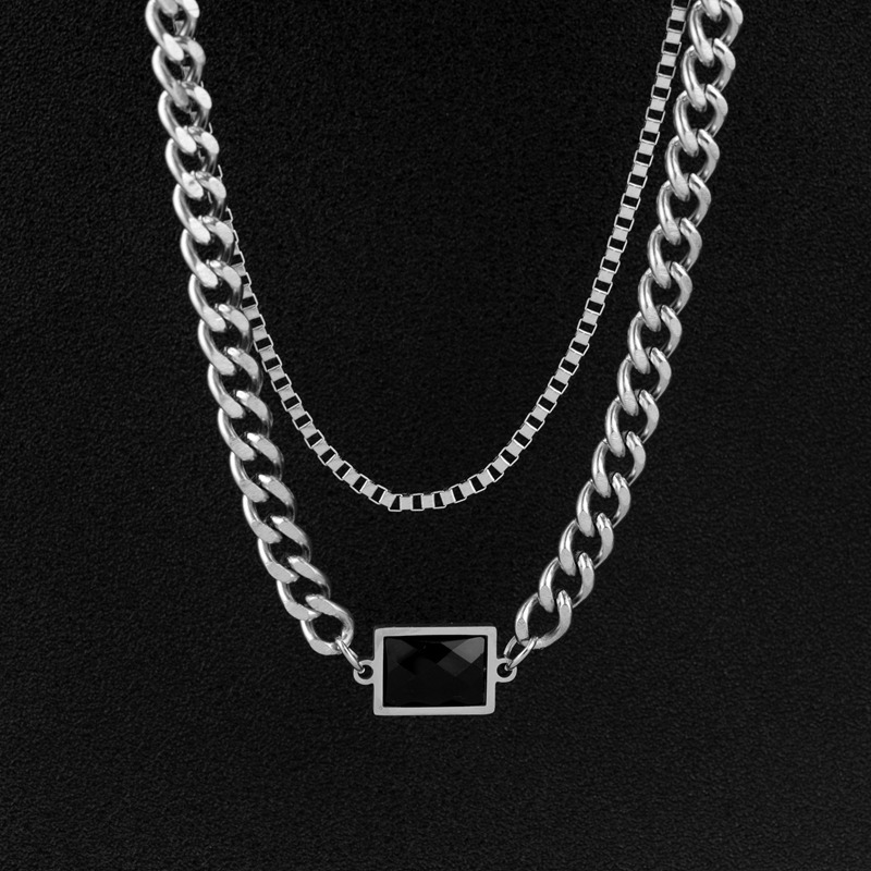 Titanium Steel Necklace Women's Trendy Niche Accessories Cuba Simple Double Clavicle Necklace Decoration Men's Trendy Brand All-match Pendant