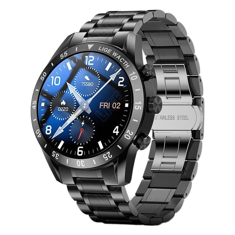 Lige llamada Bluetooth reloj inteligente paso contando deportes correa de acero multifuncional reloj de pulsera de los hombres 0321