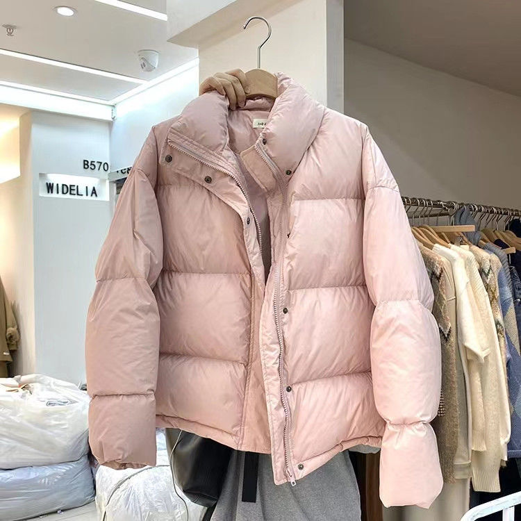 平湖羽绒服女小个子短款新款学生宽松显瘦冬季黑色加厚面包服