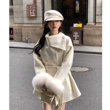 『月光晚宴』千金风皮草双面绒中长款羊毛大衣袖口狐狸毛可拆新款