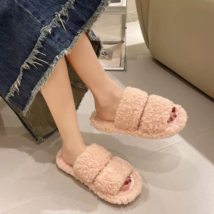 可爱卡通毛毛鞋女2025秋冬新款小众设计感厚底外穿保暖增高棉拖鞋|undefined