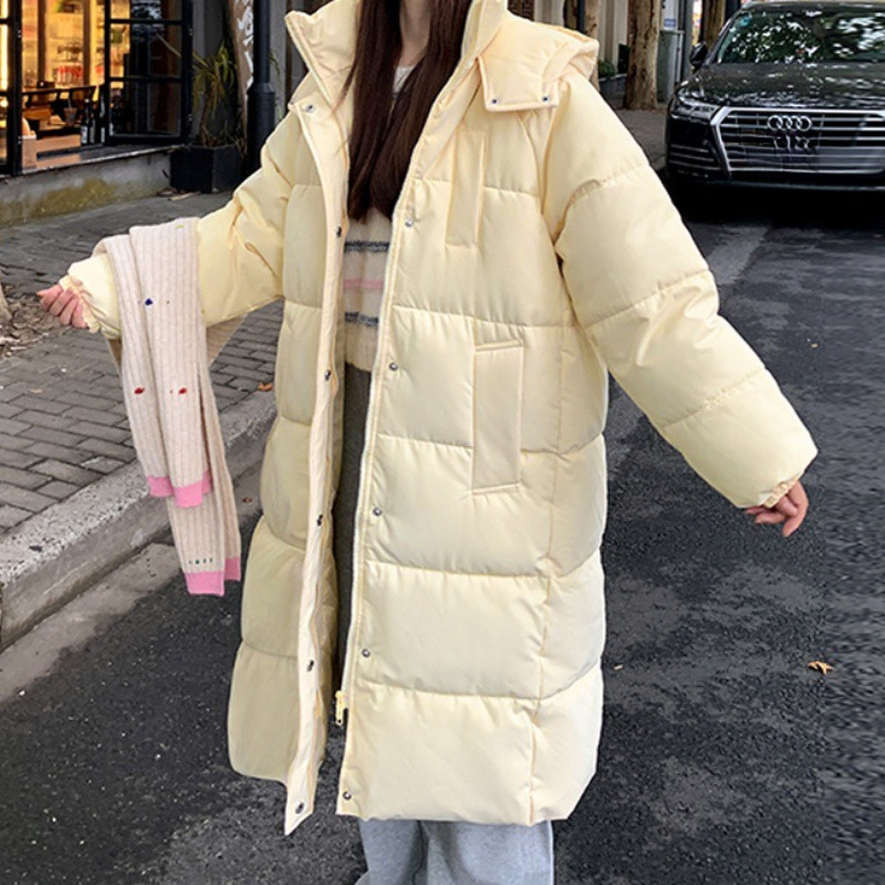 코튼 패딩 재킷 여성용 롱 2024 겨울 새로운 두꺼운 코튼 패딩 재킷 느슨한 한국 빵 세트 중간 길이의 코튼 패딩 재킷