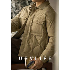 高密鸭绒无缝翻领羽绒服男士2025春季新款保暖休闲无帽加绒外套男