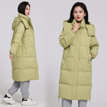 2025冬装羽绒服女中长款连帽纯色简约百搭厚款冬装保暖休闲外套女