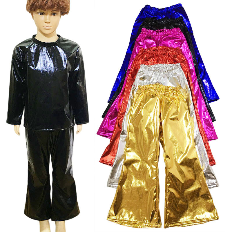Kindergarten boys and girls gold silver blue red glitter jazz dance bright flared pants party street hiphop performance disco dance fishtail pants