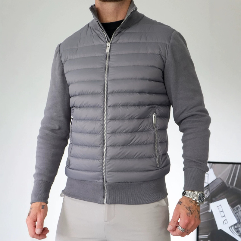 Winter men's cotton jacket with patchwork stand-up collar, sweater coat, cross-border casual warm cotton jacket, European and American foreign trade men's clothing Winter men's cotton jacket with patchwork stand-up collar, sweater coat, cross-border casual warm cotton jacket, European and American foreign trade men's clothing