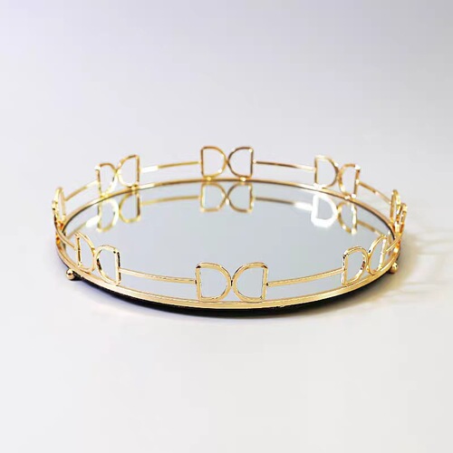 Cross-border European-style electroplated light luxury gold mirror plate incense node center plate decorative dessert stand decorative fruit plate
