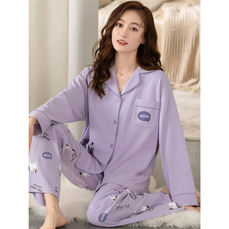 Pijamas de las mujeres de primavera y otoño 100% algodón de manga larga delgada 2023 nueva primavera y verano de alto grado traje de desgaste para el hogar