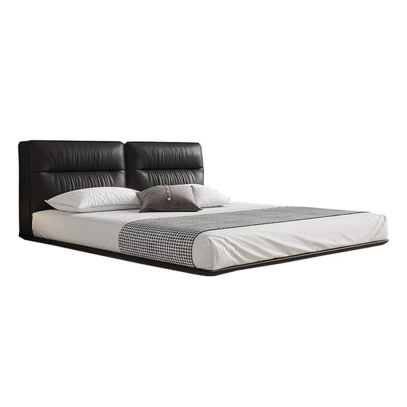 Italiano minimalista cama de cuero genuino moderno minimalista dormitorio principal negro borde de la cama de suspensión suave bolsa de boda cama doble cama 1,8 M
