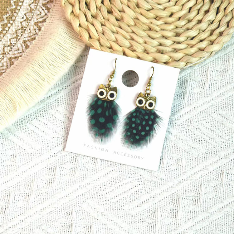 6g Weight Alloy Ear Needle Material Drop Earrings Classification 1 Pair Quantity Casual Occasion Alloy Material Owl Pattern Women's Gender Plating Design Ethnic Style Style 1 Pair Ethnic Style Owl Plating Alloy Feather Drop Earrings 8
