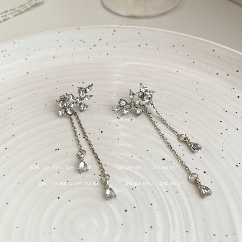 Серьги S925 серебро, игла, легкая роскошь цветочный дизайн, модный корейский стиль, множество цветов