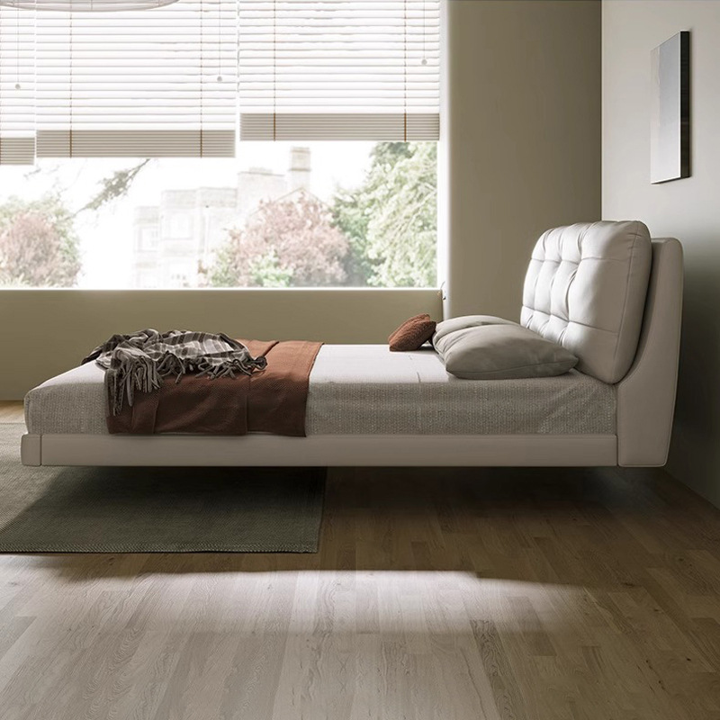 Cama flotante de hadas, cama de cuero francesa, cama de cuero, cama principal, cama de borde simple y suave, cama de red, cama de nube roja