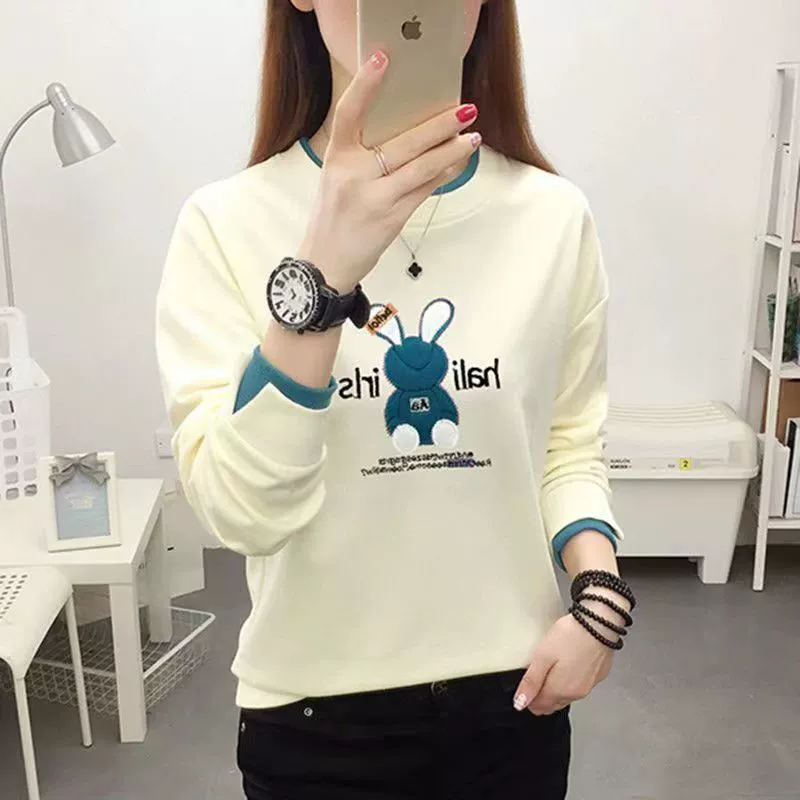 2025 новый весенний топ женский корейский свободный большой размер с длинными рукавами футболка женская весна и осень нижняя рубашка женская одежда