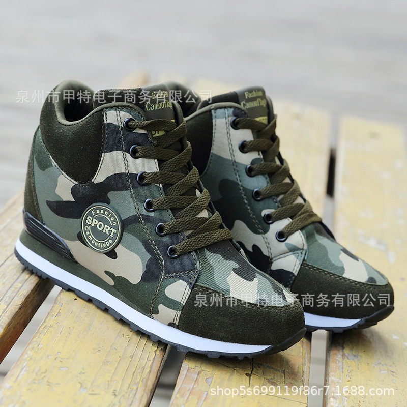 跨境秋季女式内增高中帮鞋 外贸大码迷彩休闲鞋户外潮鞋春季女鞋
