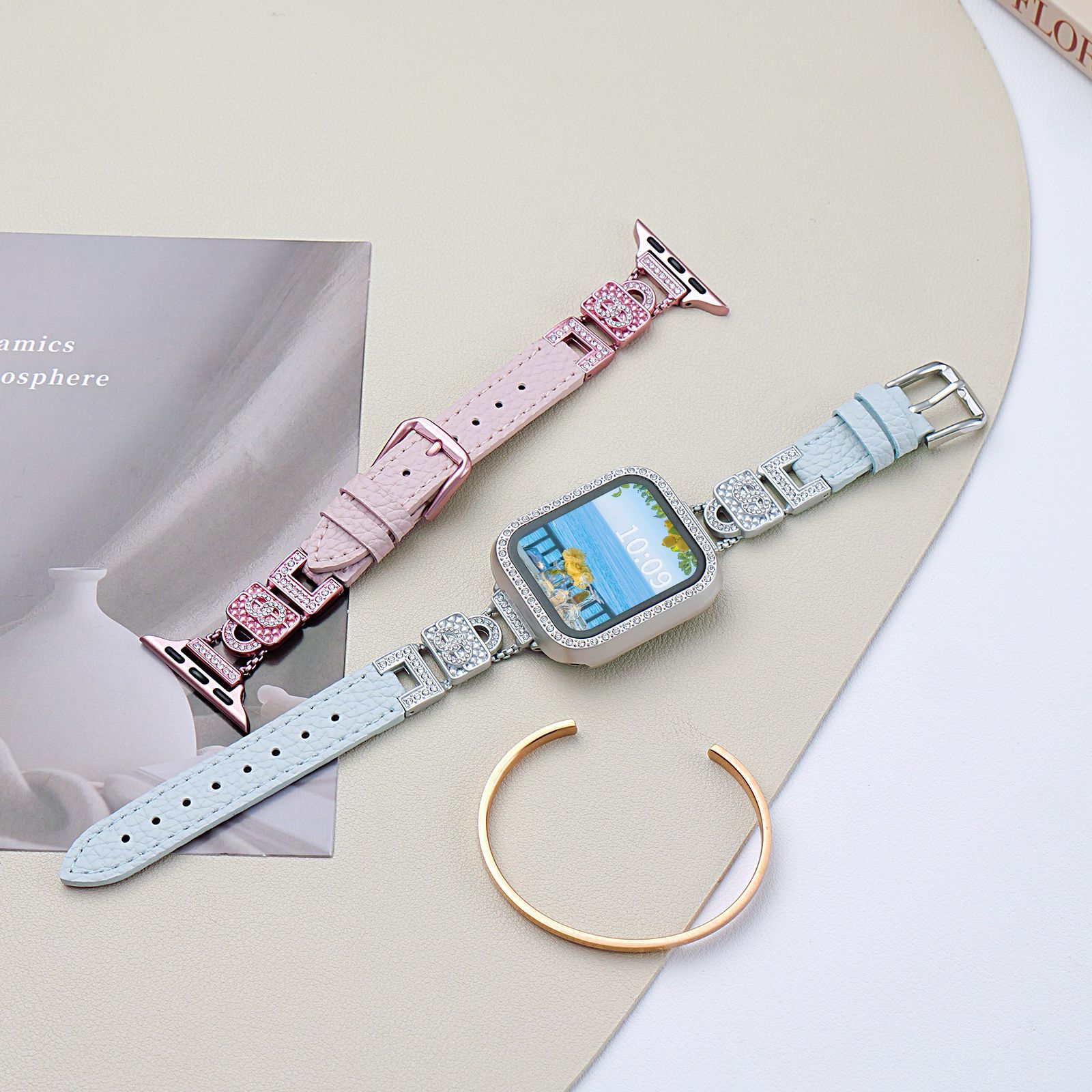 Suitable for Apple Applewatch Watch Strap Satchel Small Bag Spliced ​​Lychee Pattern Leather iWatch Pin Buckle Strap