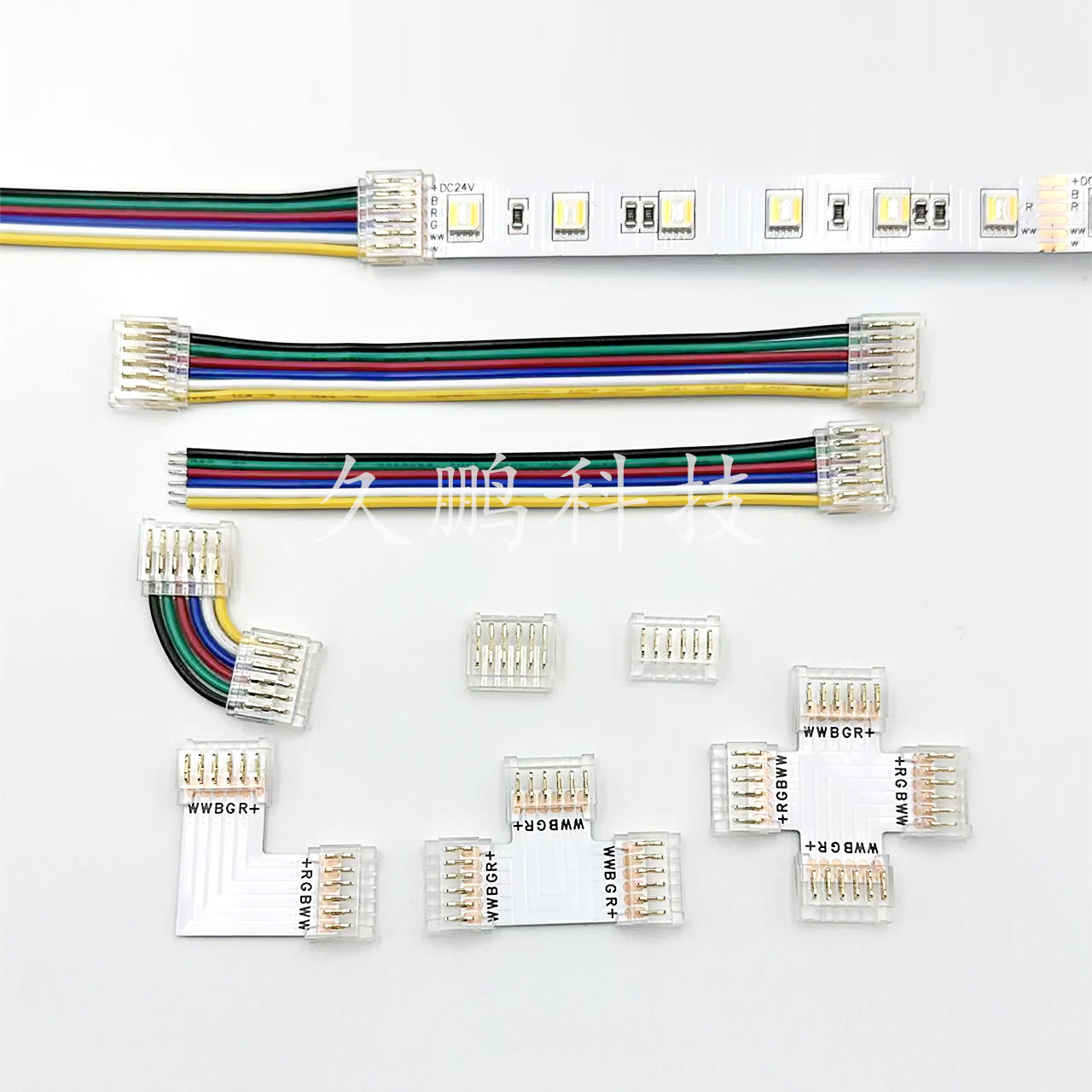 钳压5050 RGBWW灯带免焊连接线6P 12mm免焊连接扣RGB L T十转角器