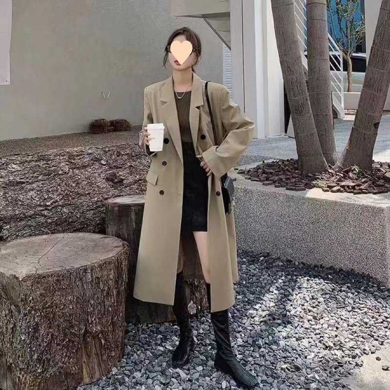 Gray long suit windbreaker jacket for women in spring and autumn 2025 new Korean version high-end style this year's popular casual coat