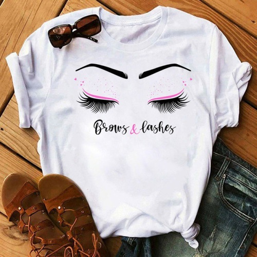 Summer New Product Eyelash Retro Print Round Neck Women's Base Shirt Short Sleeve T-Shirt Women