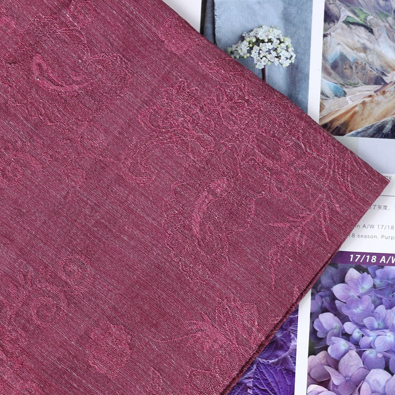 夏季亚麻提花面料女装连衣裙衬衫服装布料亚麻浮雕提花麻料现货