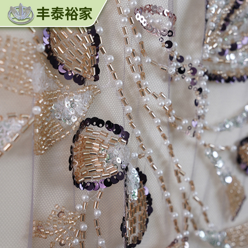 Transfronterizos industria pesada blanca de lujo bordado cuentas de esquinilla tela de encaje cortina cheongsam chino DIY