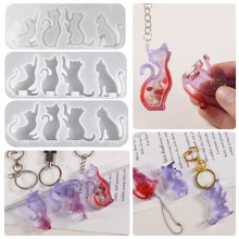 diy水晶滴胶猫咪钥匙扣吊坠磨具 流沙小夜灯带孔挂件挂牌硅胶模具