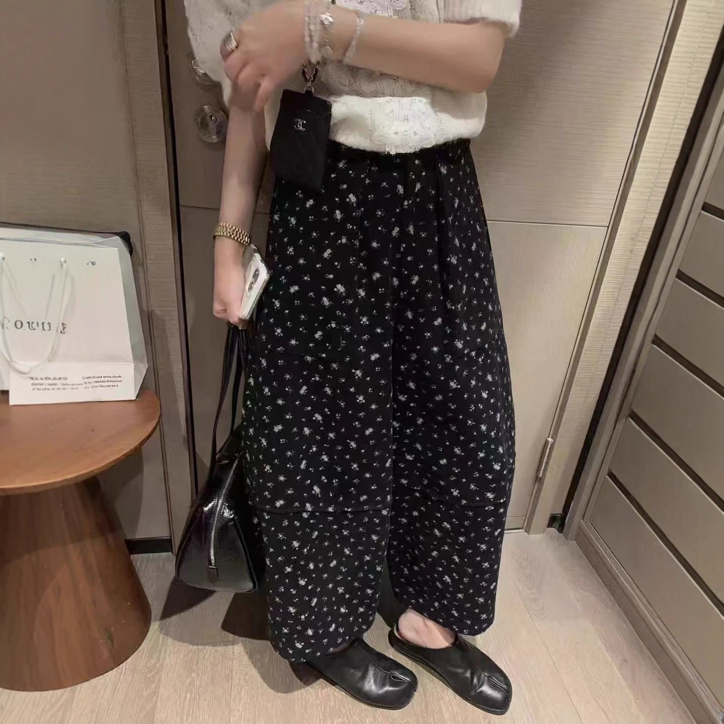 法式复古时尚印花显瘦休闲萝卜裤女2025秋冬新款洋气小碎花加绒裤