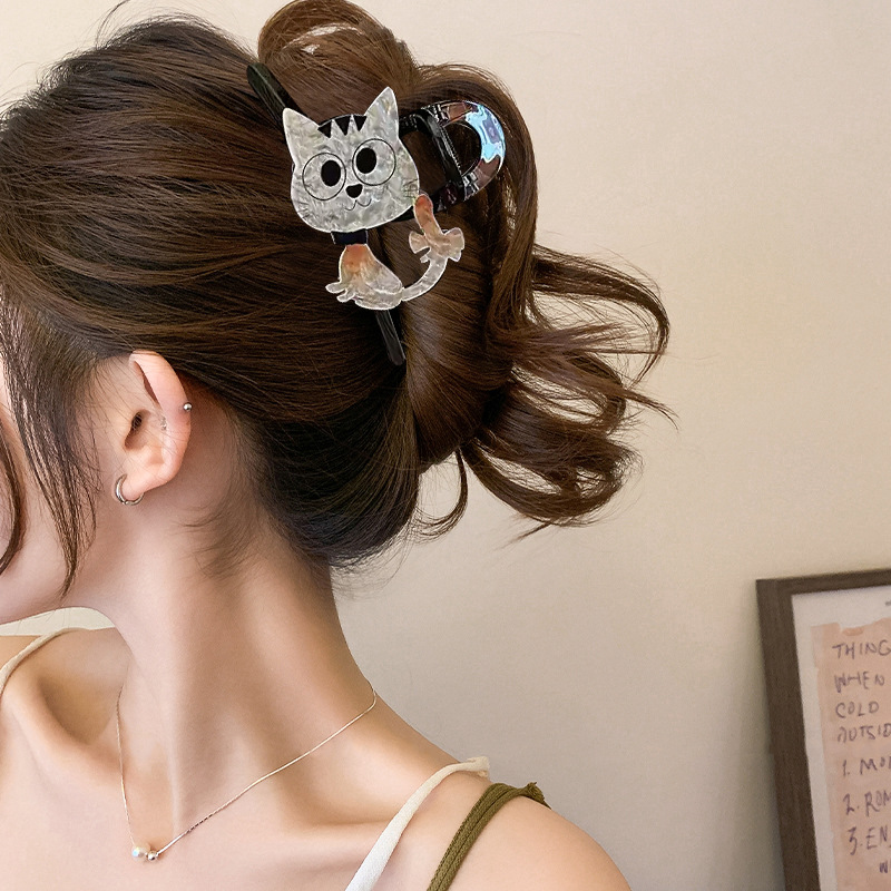 15#【tea brown】large cat paw hair claw clip 13cm - double-sided design