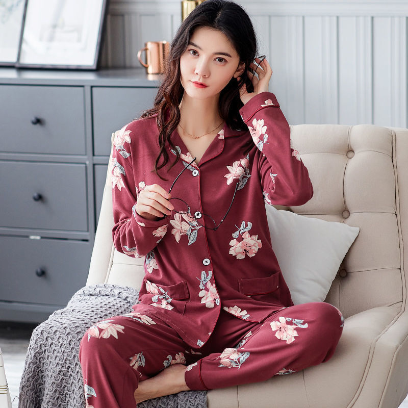 100% algodón pijamas mujeres primavera otoño manga larga suelta más tamaño de mediana edad madre ropa casa traje