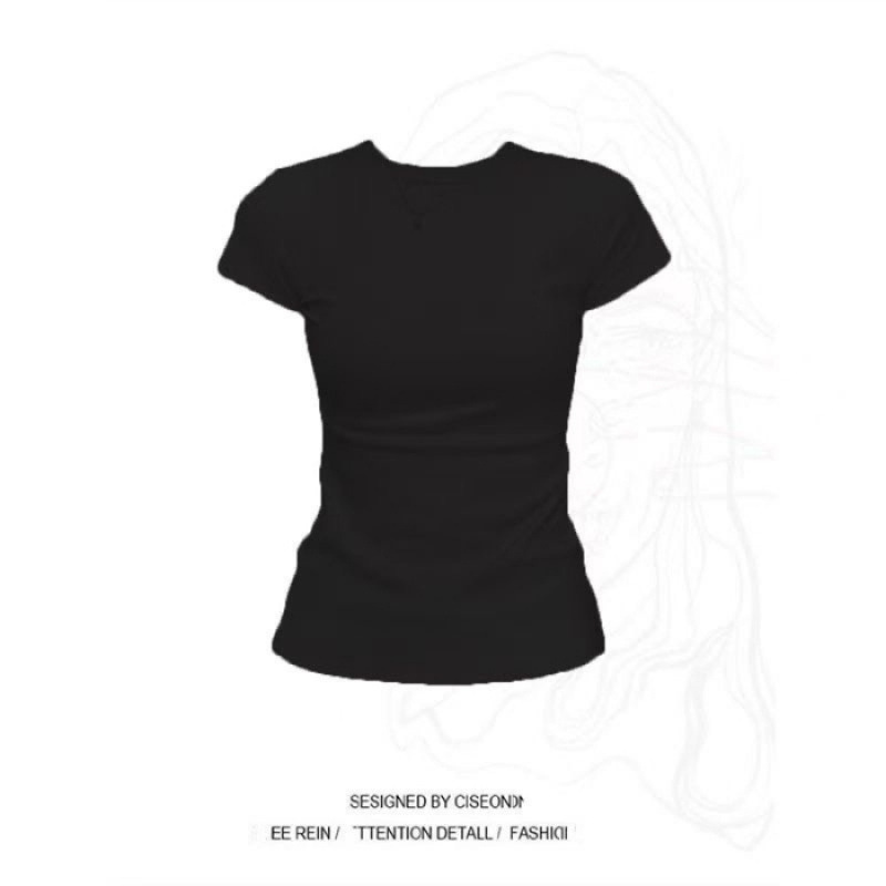 半袖レディース人気2025新作右肩Tシャツレディース無地夏ラウンドネックスリムフィットTシャツトップトレンディ|undefined