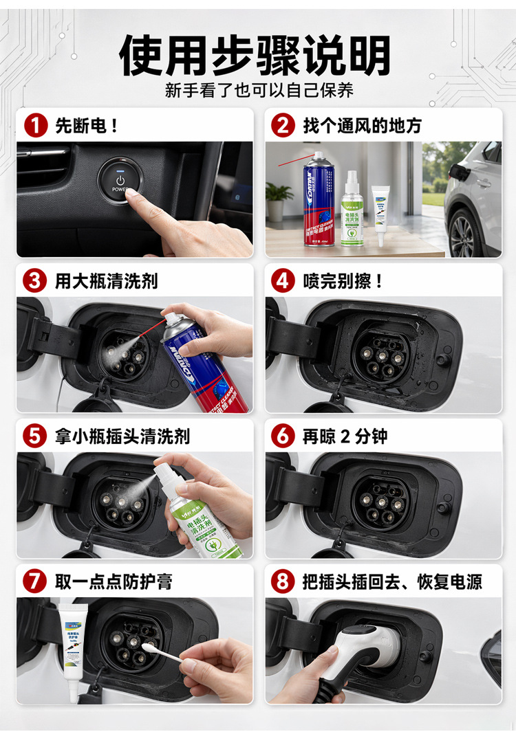 New Energy Vehicle Charging Port Cleaner, Electronic Component Contact Sensor Power Plug Deoxidizing Cleaning Agent