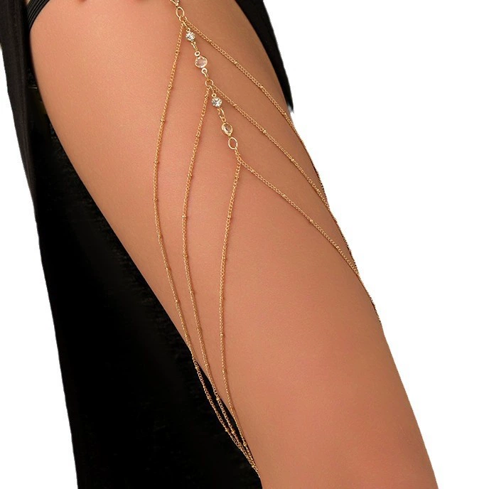 Leg Strap Chain, European Style Golden Rhinestone Thigh Jewelry, Adjustable 7×10 cm