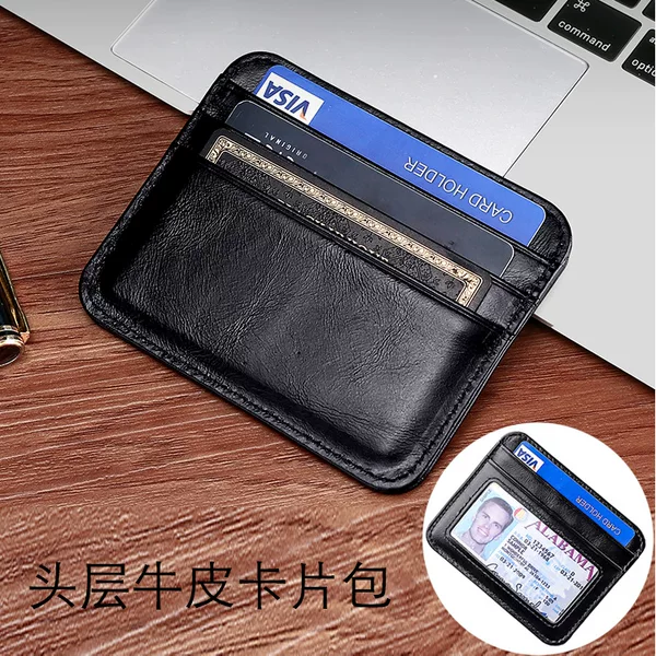 Genuine Leather Card Holder ID Bag Anti-magnetic Head Layer Cowhide Logo in stock Ultra-thin Multi-card Cross-border Card Bag for Men and Women