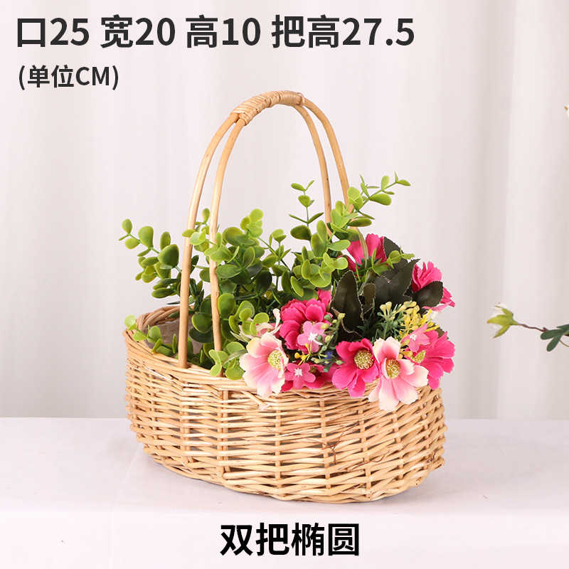 Regalo DE LA MANO perla princesa cesta sauce ratán tejida olla verde rosa flor niños foto cesta arco cinta portátil flor cesta