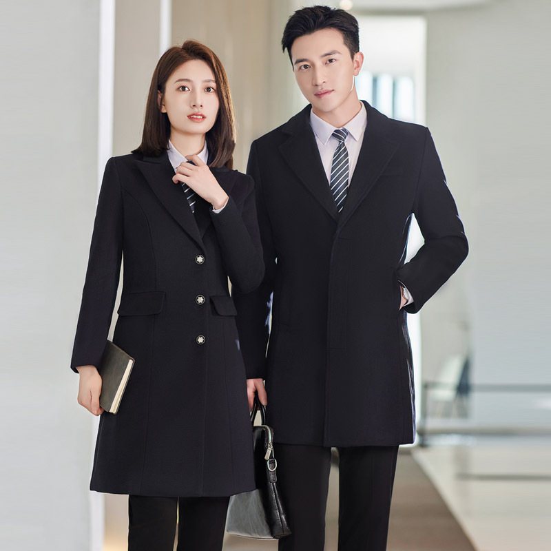 남성과 여성을 위한 중장 모직 코트 겨울 울 코트 4S 숍 영업부 작업복 프런트 데스크 접수 업무 복장