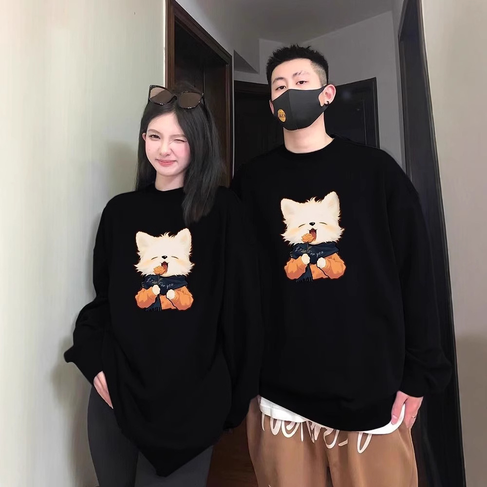 다른 연인 원피스 조끼 2024 새로운 봄과 가을과 겨울 기모 틈새 라운드 목 재미있는 미국인