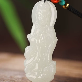 新疆和田玉白玉观音竹花瓶玉坠佛像吊坠男女玉牌玉石挂件玉佩项链