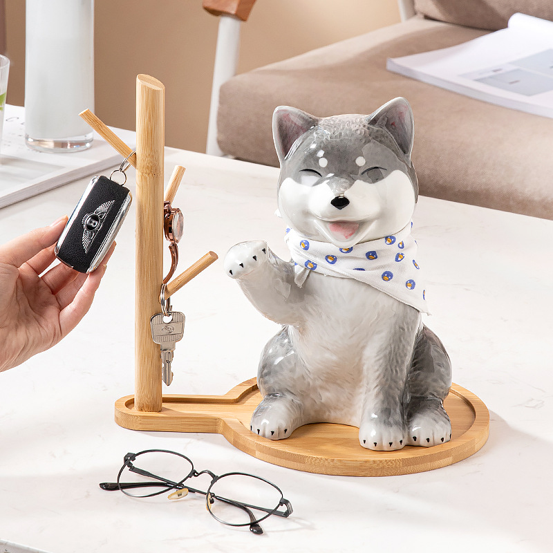 Shiba Inu suerte zapato de cerámica gabinete Entrada entrada clave caja de almacenamiento decoración sala de estar decoración estante de almacenamiento