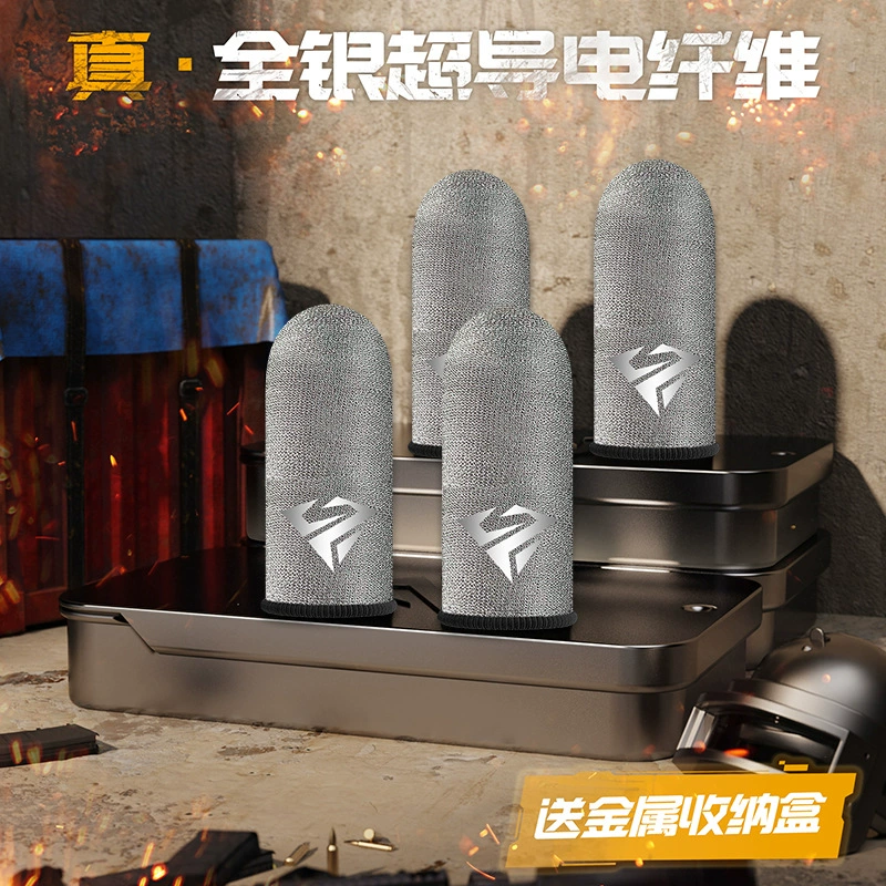 Gaming Finger Sleeves (S02–S04), Silver Fiber Anti-Sweat, 1 Pair with Metal Box Options