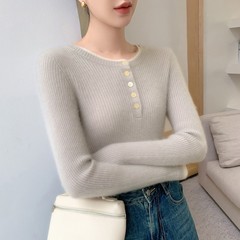 气质百搭~秋冬羊绒衫女圆领修身纯色内搭针织衫紧身毛衣打底上衣