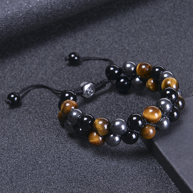 Fashion Round Agate Tiger Eye Beaded Knitting Men's Bracelets display picture 1