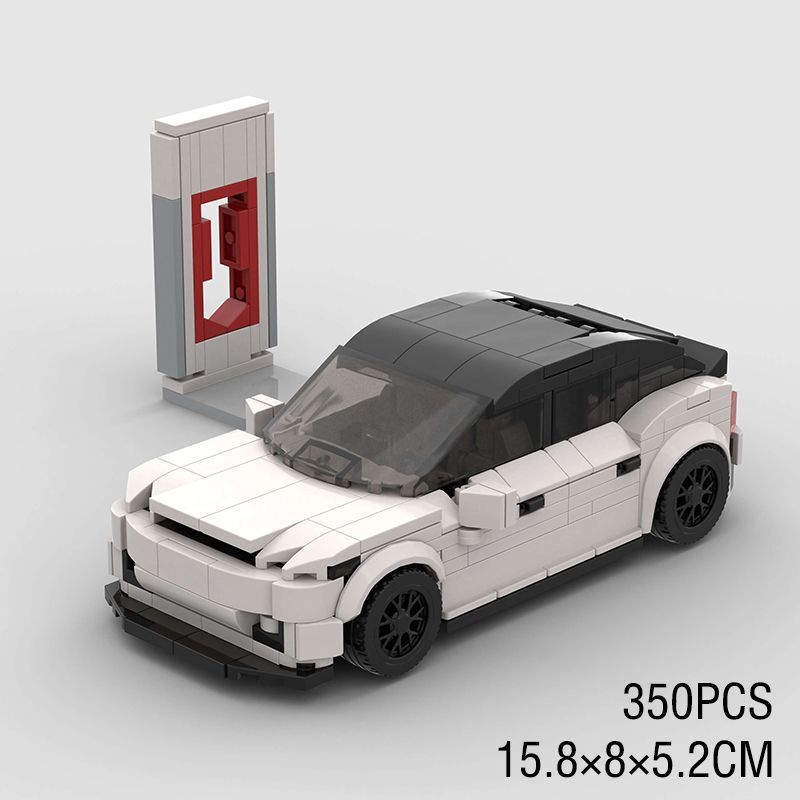 Moc Compatible with Lego Bricks Tesla Technology Energy Car Model Creative Assembly Puzzle Boy Small Particles