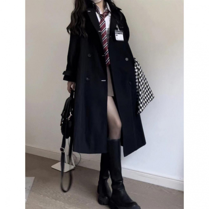 2025英伦小个子学生中长款季风衣外套女春秋学院赫本大衣今年流行