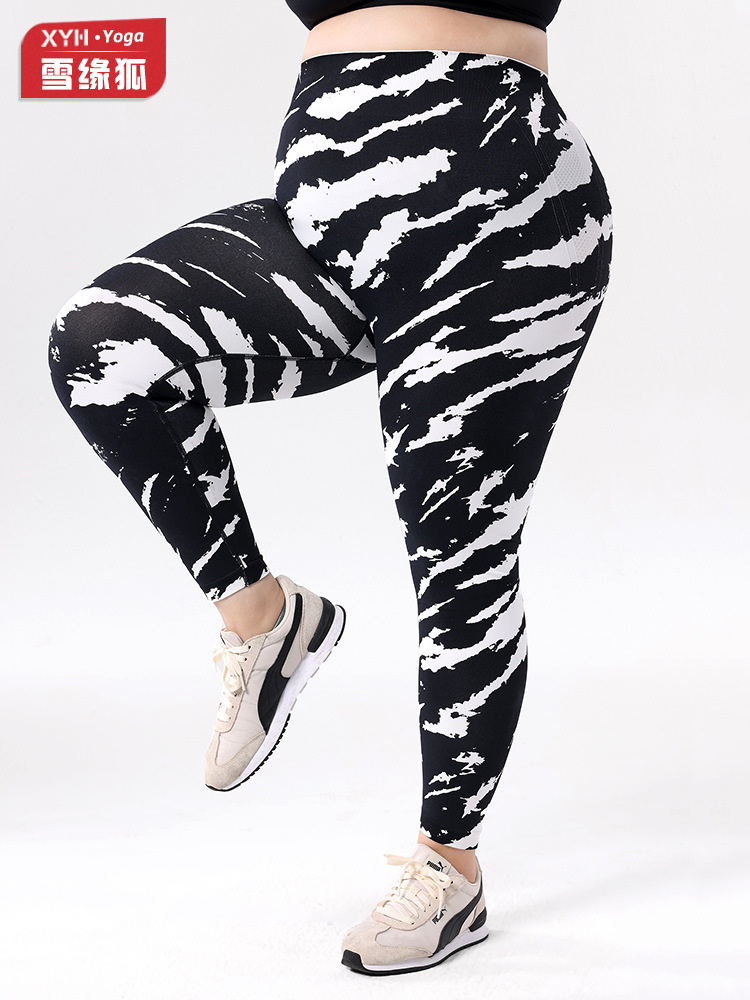 Europa y los Estados Unidos impresión de tamaño grande pantalones de calzado de mujer cintura alta abdominal ajustado pantalones de calzado deportivo de miel de pecado de cadera para correr pantalones de fitness