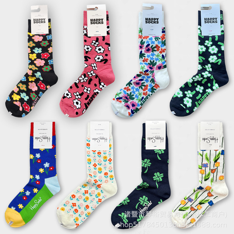 Happy Socks Sweden tide brand tube women's socks new hi leather trend ins fashion flowers spring and autumn wholesale Happy Socks Sweden tide brand tube women's socks new hi leather trend ins fashion flowers spring and autumn wholesale