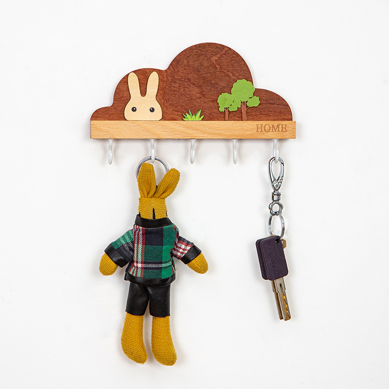 Nuevo estilo chino gancho de llave libre montado en la pared Entrada de entrada de madera estante de almacenamiento decorativo clave