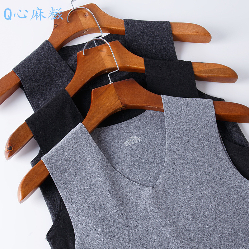 德绒保暖背心冬季保暖男士无痕加绒加厚双面磨毛马甲发热打底内衣