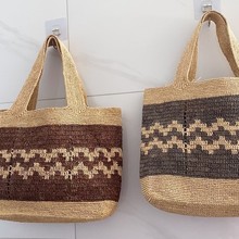 拉菲草草编织包女夏季大容量拼色单肩包海边度假水桶包手提包现货