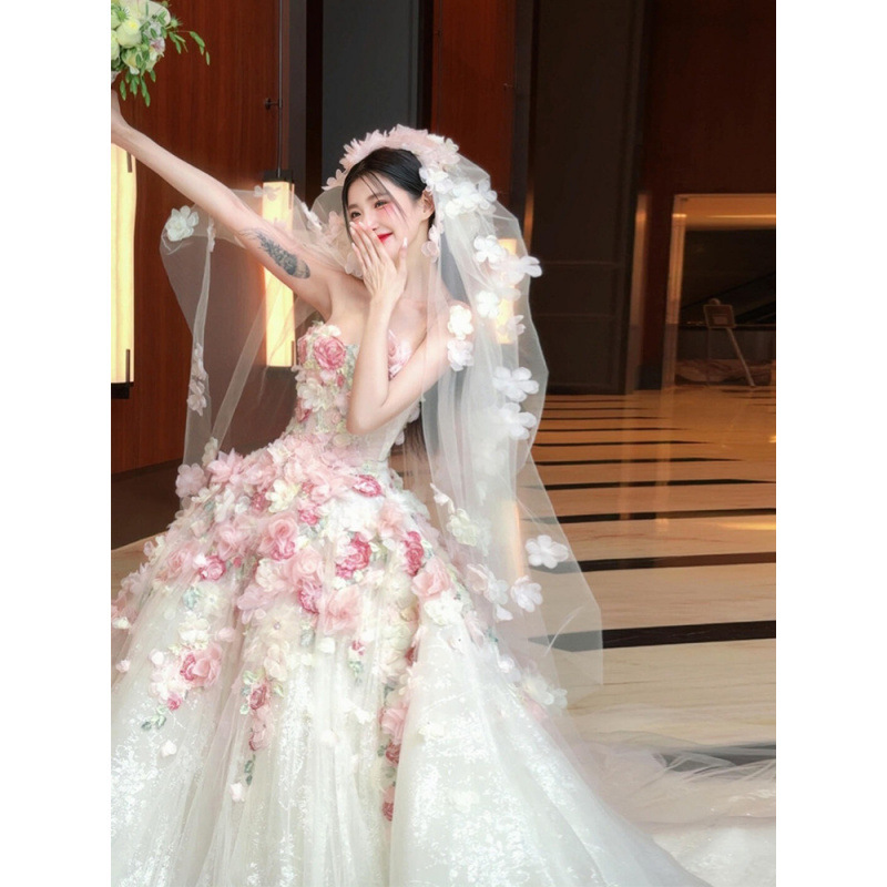 French-Style Main Wedding Dress for Brides 2025 New Petite Runaway Princess Luxurious Heavy-Duty High-End Sense Going Out Gown French-Style Main Wedding Dress for Brides 2025 New Petite Runaway Princess Luxurious Heavy-Duty High-End Sense Going Out Gown