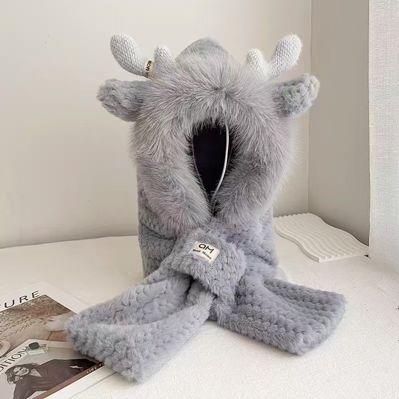 竜角の帽子のマフラーの手袋の3つのセットのかわいいぬいぐるみの厚い保温は帽子のマフラーの一体の組み合わせに顔を見せます。|undefined