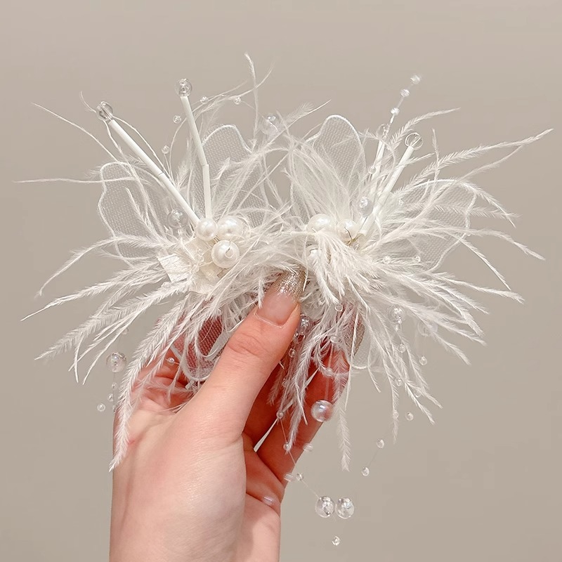 Fuegos artificiales de alta calidad, pinzas para el cabello de plumas fáciles de enfriar, flequillo lateral femenino, pinzas para el cabello inmortal, anillo de novia, tocado